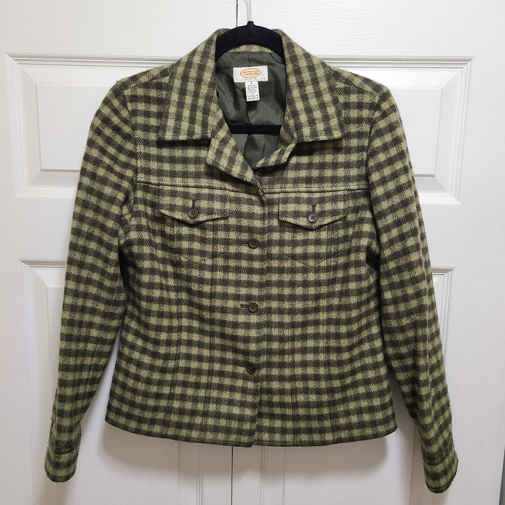 Talbots Flannel Wool blend Check Plaid Women's Jacket Blazer 8 shacket vtg - Picture 7 of 12